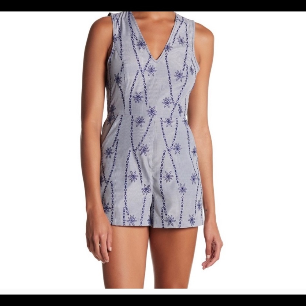 BCBGeneration Striped Floral Embroidered Romper